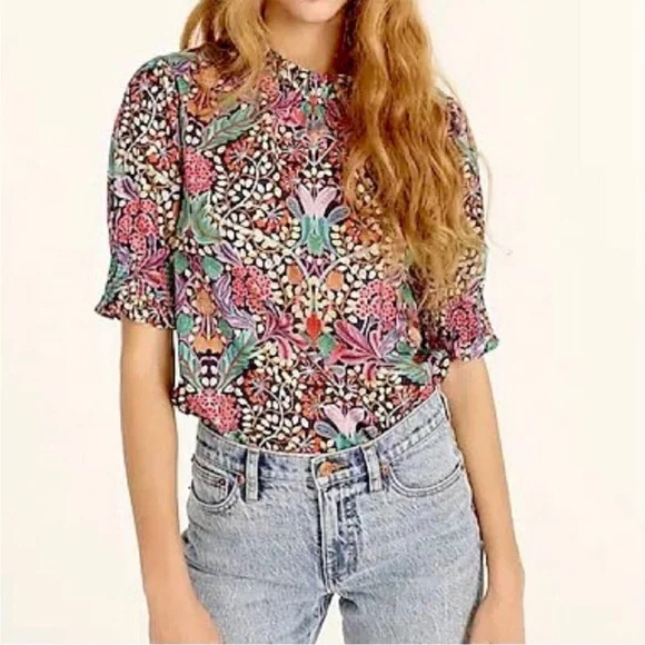 J. Crew Puff-sleeve Top in Liberty Elm House Floral Woman’s Size XL 100% Cotton - Picture 11 of 11